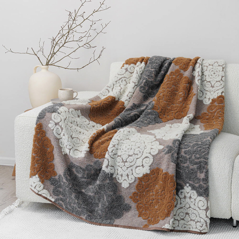 Плед Колористика орнамент коричневый